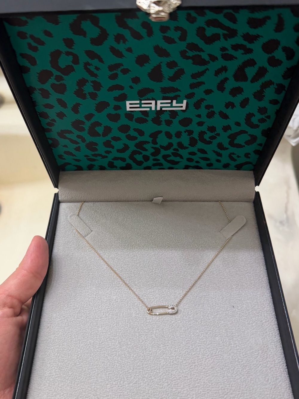 Effy 14k Yellow Gold Safety Pin Necklace With Natural Diamonds